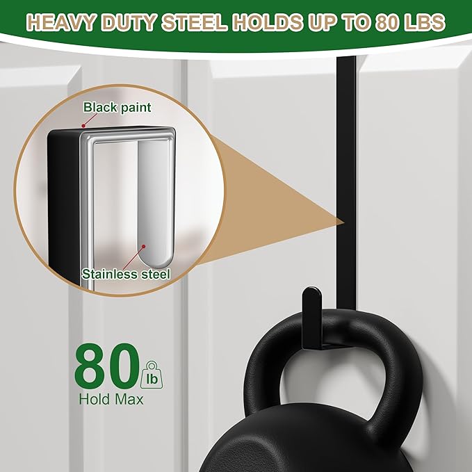15" Reversible Wreath Hangers for Front Door, Fit Most Doors up to 1-3/4", Heavy Duty Steel Over The Door Hooks Hold up to 80 LBS for Spring & Easter Wreaths, Seasonal Door Decor (Black 2 Pack)