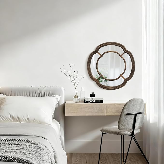 Irregular Wall Mirror, Round Wavy Hanging Mirror Circle Wooden Framed Decorative Mirrors 20 Inch for Living Room Hallway Entryway Decor Mirrors