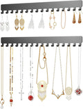 Necklace Holder - Extended Hanging Jewelry Organizer, Self-Adhesive, Wall Mount, 2 Pack, Black