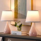17.3'' Modern Dimmable Touch Lamps for Nightstand 2pcs, Table Lamps for Living Room, Reading Cute Lamp for Office, Bedside Lamps with Iron Base, Small Lamp for Bedroom, Pink Lamp, Bulb Included