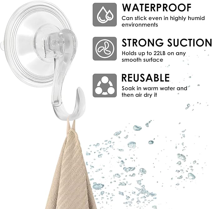 8Pcs Clear Suction Cup Wreath Hanger, 22LB Large Plastic Shower Suction Cup Hooks 2.75" Removable Reusable Waterproof Heavy Duty Wreath Holder for Glass Door Bathroom Kitchen Window Towel Wall Tile