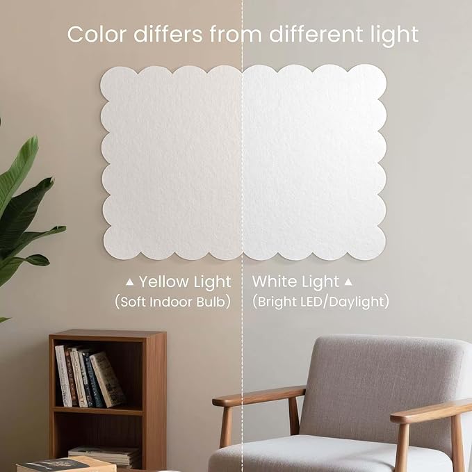 Lightomorrow Scalloped Bulletin Board, 24 x 18 Inches Felt Pin Board - Decorative Cork Alternative for Wall, Foldable Picture Self-Adhesive Vision Prayer Board with 20 Pushpins - White