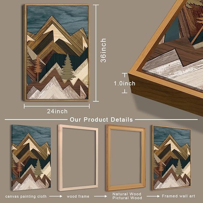 BINCUE Extra Large Mountain Wall Art Moon Froest Wall Decor Nature Landscape Art Print Framed Mountain Artwork Farmhouse Rustic Wall Paintings Large Landscape Artwork for Living Room Bedroom Office 24x36 Inches Set of 3