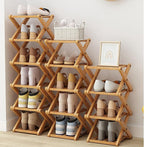 9 Tier Bamboo Shoe Rack, The 9-Tier No-Assembly Bamboo Rack, Foldable Bamboo Shoe Rack, Foldable Vertical Organizer, Vertical Shoe Organizer for Small Spaces (Nature)