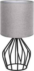 HAITRAL Farmhouse Table Lamp - Small Nightstand Lamp for Bedroom, Black Metal Cage Table Lamp for Living Room, Dorm, Office with Hollowed Out Base, Gray