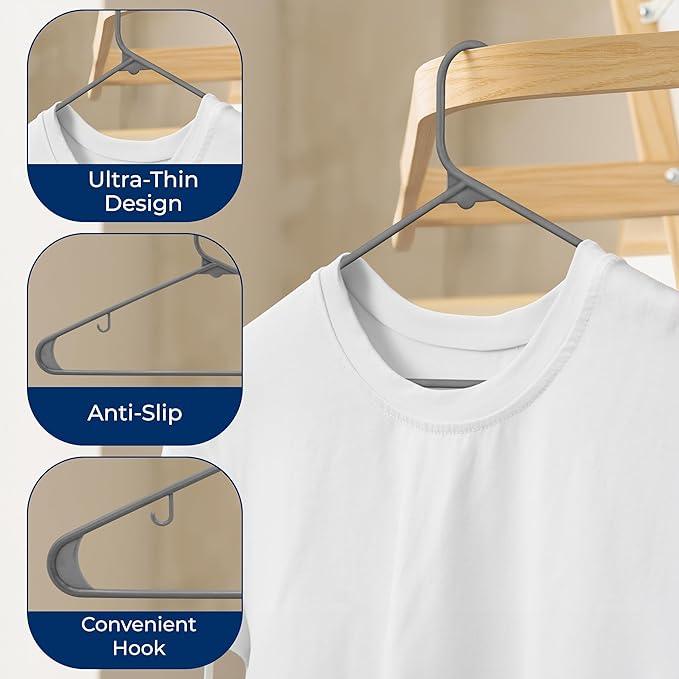 SereneLife 100 Pack Plastic Hangers, Non-Slip, Space-Saving Closet Organizers, Durable and Strong for Shirts, Sweaters, Hoodies, Kids Clothes & Dresses, Ultra-Thin, Lightweight