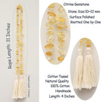 Natural Gemstone Bead Garland with Tassel,31inch Farmhouse Rustic Country Table Decor Prayer Healing Beads Boho Wall Shelf Hanging Decoration (Citrine)