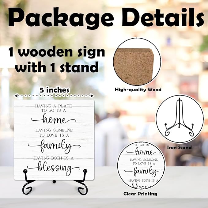 5" Rustic Home Wooden Sign - 'Having A Place To Go Is A Home' Farmhouse Wooden Plaque with Metal Stand, Family Blessing Decor for Housewarming, Office, or Living Room - A10