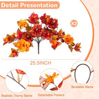 Fall Flowers Artificial for Outdoors Decoration, 2PCS Fake Fall Flowers for Outdoor Planters, Autumn Faux Hibiscus UV Resistant No Fade for Home Porch Patio Garden Balcony Yard Indoor Decor