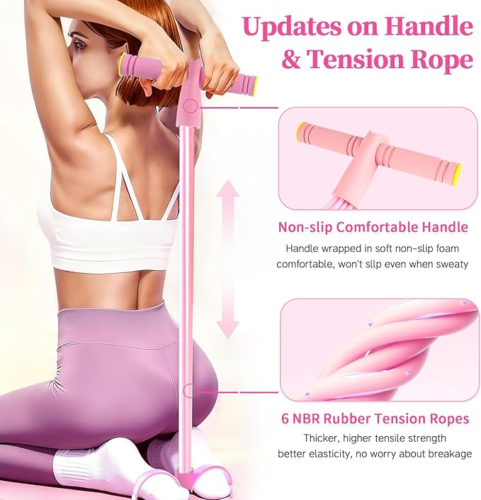 Pedal Resistance Bands with Handles, Upgrade 6-Tubes Manual Tension Training Pedal, Natural Rubber Foot Pedal Resistance Bands, Multifunction Fitness Bands for Abdomen, Waist, Arm, Leg