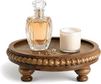 EOSAHR Acacia Round Wood Display Riser for Home Decor – Beaded Pedestal Tray for Perfume Organizer, Bathroom Tray & Kitchen Counter Decor - Farmhouse Boho Accent for Apartment(Acacia Wood)