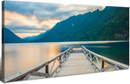 Olympic Mountain Canvas Wall Art Living Room Decor Crescent Lake Landscape Pictures Sunset National Park Posters Nature Wood Dock Scenery Painting Artwork for Bedroom Office Home Decoration 20x40"