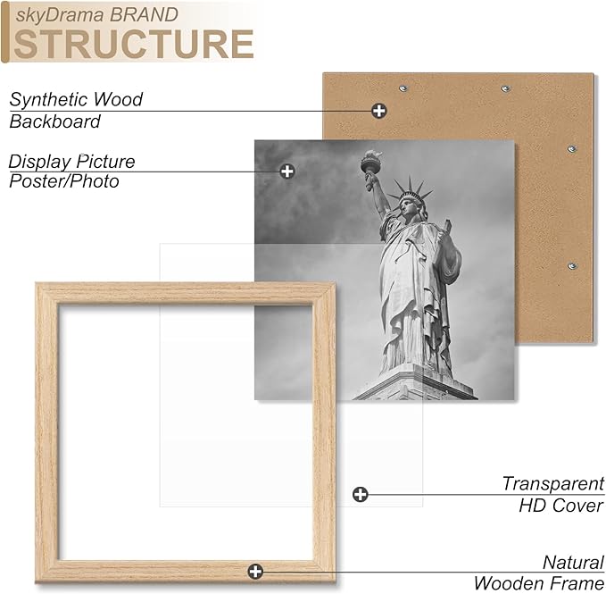 Natural Solid Wood 4x4 Picture Frame, Display 4 x 4 Inch Picture Poster Photo, Vertical & Horizontal Wall Hanging - 2 Pack/Natural/4"x4"