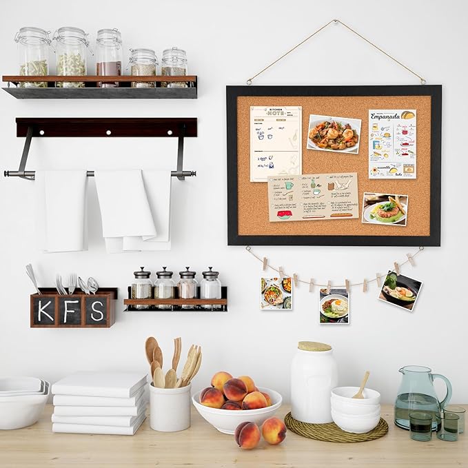 DOLLAR BOSS Cork Bulletin Board 1-Pack 16''X 12'' Double-Sided Cork Boards for Walls Wood Framed Corkboards, Small Pin Board for Home Kitchen Office Decorative Hanging 10 Pushpins, Black