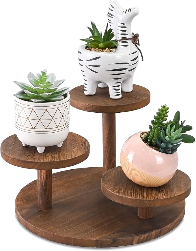 Ikee Design 3-Tier Wooden Display Riser for Jewelry, Wooden Jewelry and Figurine Display Risers, Wood Riser for Decor, Multilevel Stand for Action Figures and Home Decor, Brown Color