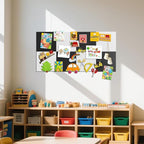 TSJOFFICE Large Cork Board for Wall - 48" x 24" Bulletin Board with 30 Pushpins for Office Decor, Pin Board 8 Pack Felt Tiles with Safe Removable Adhesive Tabs, Corkboard for Home - Black & White