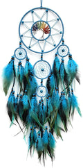 Blue Large Dream Catcher Wall Decor Crystal Tree of Life Dream Catchers Handmade Feather Dreamcatcher Wall Hanging Ornament for Bedroom Living Room Home Decor