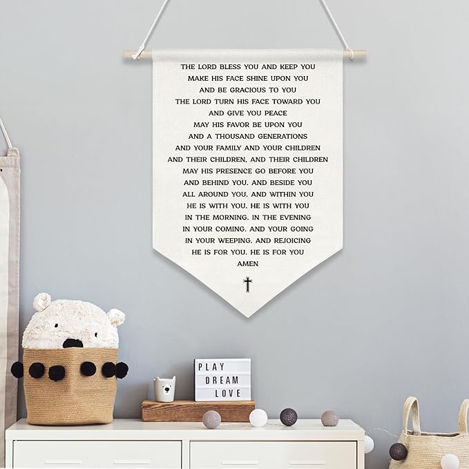 The Lord Bless You Scripture Wall Hanging Banner,Christian Canvas Poster with Wooden Rod, Bible Verse Wall Art for Blessing Home Decor, Faith Gift for Women, Family, or Church, 11x16 Inch (KD12)