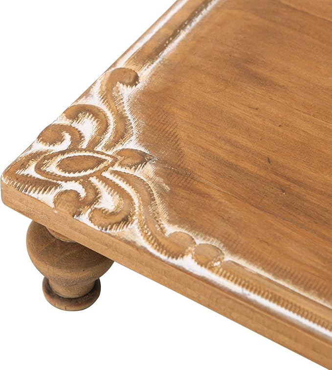NIKKY HOME Farmhouse Risers Display Stands, Rustic Wood Pedestal Decorative Tray, Centerpiece Decor for Coffee Bar Table, Kitchen Counter, Dining Room