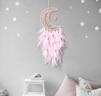 Moon Dream Catchers with Chakra Gemstone Agate Stone, Crystal Tree Life Dream Catchers Wall Hangings Room Decor (Pink)