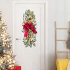 SM SunniMix Christmas Swag Teardrop Swag Artificial Wreath Door Swag Decorative Bow Ornament Lightweight PP Material Suitable for Gift Giving Home Decoration, Gold Red