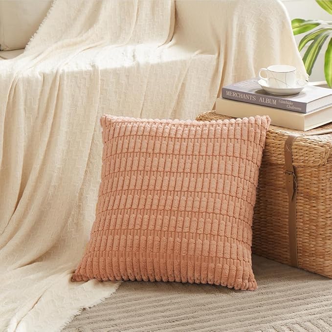 Fancy Homi 4 Packs Decorative Throw Pillow Covers for Living Room Couch Bed, Modern Farmhouse Boho Home Décor Accent Cushion Case, 26" x 26", Peach