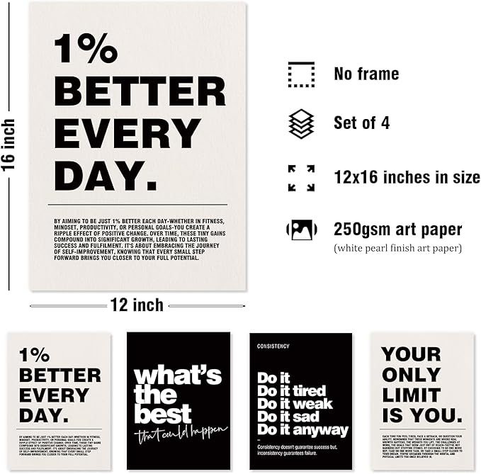 DSHFG Motivational Inspirational Office Wall Art Decor Prints Set of 4, Motivational Wall Decor Trendy Retro Posters for Office Home Decor, 12x16 Unframed