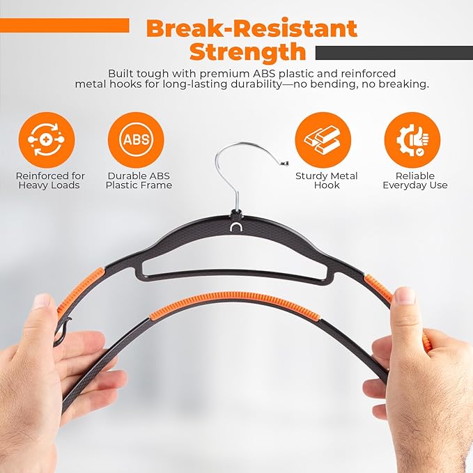 Plastic Hangers 20 Pack, Cascading Slim Space Saving Clothing Hangers with 360° Rotating Hook, Non Slip Clothes Hangers for Sweater Shirt, Heavy Duty Coat Hanger with Inner Hook for Closet, Black