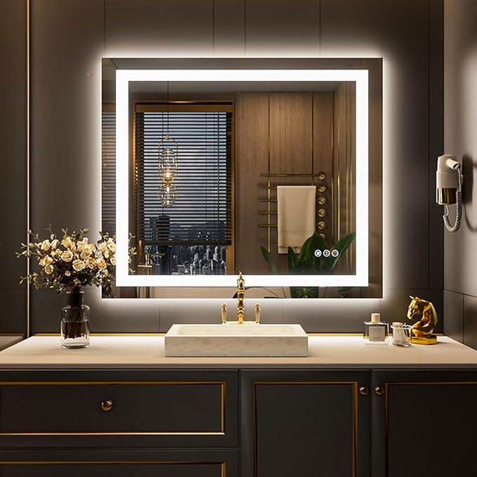 LOAAO 44"X36" LED Mirror for Bathroom, Lighted Bathroom Mirror with Lights, Anti-Fog, Dimmable, Memory Function, Clear Reflection