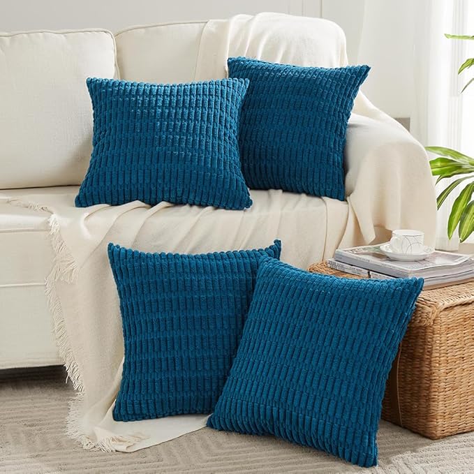 Fancy Homi 4 Packs Decorative Throw Pillow Covers for Living Room Couch Bed, Modern Farmhouse Boho Home Décor Accent Cushion Case, 18" x 18", Teal