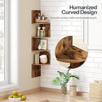 HOOBRO Corner Shelf Wall-Mounted, Set of 2 Floating Corner Shelves for Wall, 4-Tier Corner Bookshelves for Living Room, Bedroom, Bathroom, Home Office, Rustic Brown BF25BJP201