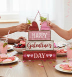 Yuntau 5 Pcs Happy Galentines Day Decorations Wooden Hearts Table Centerpiece Happy Galentines Day Party Table Sign for Valentines Tiered Tray Desk Mantle Shelf Decor