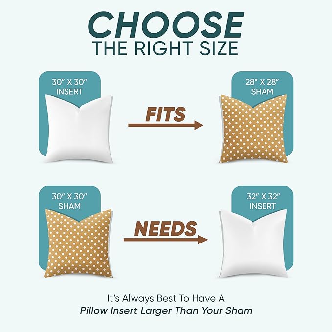 Pillowflex Synthetic Down Alternative Pillow Inserts for Shams - Comfy Pillows for Sleeping, Perfect Pillow & Best Sleeping Pillows, Handmade Down Alternative Throw Pillow Inserts - (30x30 Set of 2)