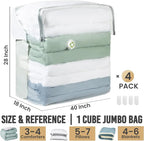 TAILI Vacuum Storage Bags 4 Pack, Extra Large Cube (40x28x18x18 Inch), Supe Jumbo Vacuum Seal Bags for Bedding Comforter, Blanket, Closet Space Saving, Cream