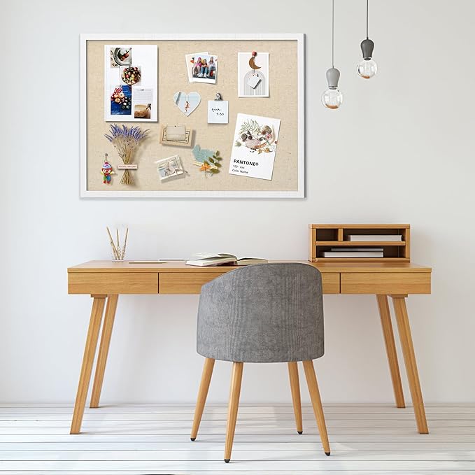 30''x20'' Inch Linen Cork Bulletin Board with Frame, Decorative Pin Board for Office Home and School Wall Decor