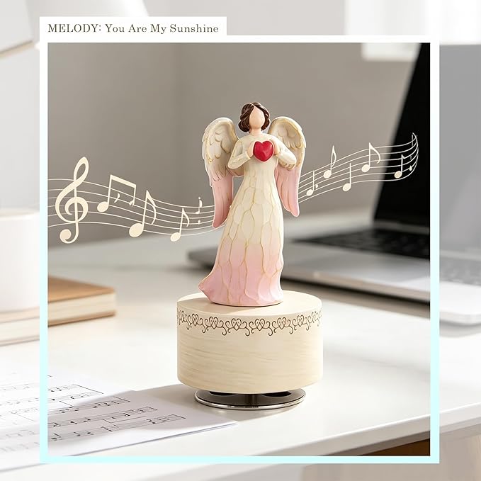 Music Box with Rotating Angel Figurine, Hand-Painted Sculpted Guardian Angel Musical Boxes Gifts for Women Mom Girlfriend, Musical Birthday Mother's Day, Keepsake Home Decor