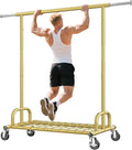 Raybee Heavy Duty Clothes Rack, Gold Clothing Racks for Hanging Heavy Clothes 200+, Rolling Clothing Rack Load 530 LBS, Extendable & Adjustable Portable Commercial Garment Rack with Wheels, Gold
