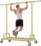 Raybee Heavy Duty Clothes Rack, Gold Clothing Racks for Hanging Heavy Clothes 200+, Rolling Clothing Rack Load 530 LBS, Extendable & Adjustable Portable Commercial Garment Rack with Wheels, Gold