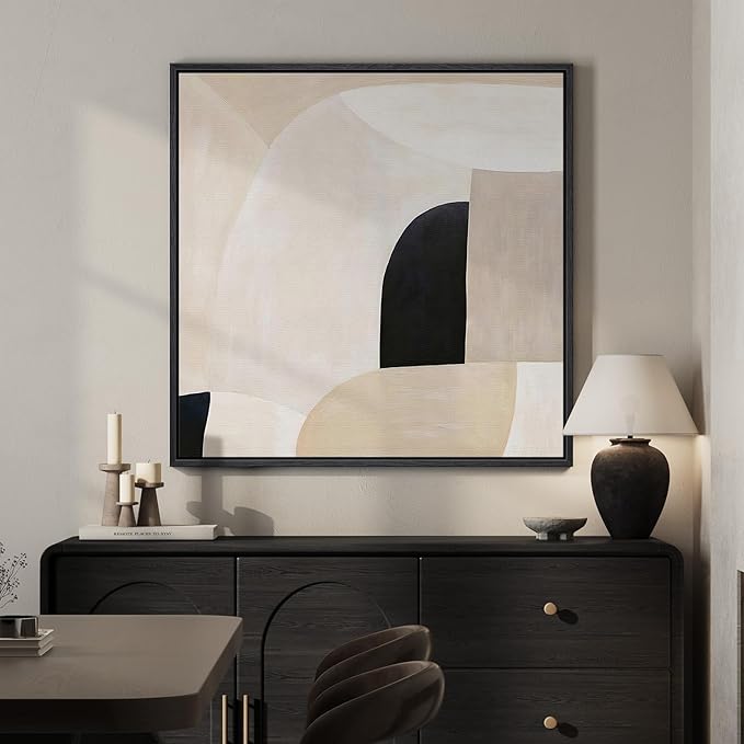 Framed Square Neutral Abstract Room Decor Wall Art, Minimalist Beige Geometric Canvas Artwork for Walls, Mid Century Modern Arch Painting Print for Living Room Bedroom Hallway Wall Decor, 24x24 Inch