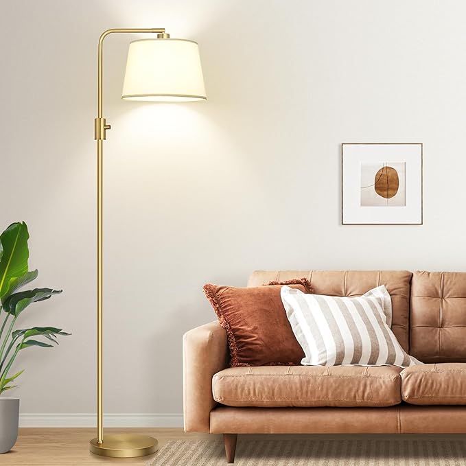【Upgraded】 Dimmable Floor Lamp, 1000 Lumens LED Edison Bulb Included, Arc Floor Lamps for Living Room Modern Standing Lamp with Shade, Tall Lamps for Living Room Bedroom Office Dining Room - Gold