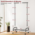 SLEEPING LAMB Heavy Duty Clothing Racks for Hanging Clothes, Small Rolling Clothes Rack with Wheels, Sturdy Garment Wardrobe Rack for Bedroom, Laundry Room, Black
