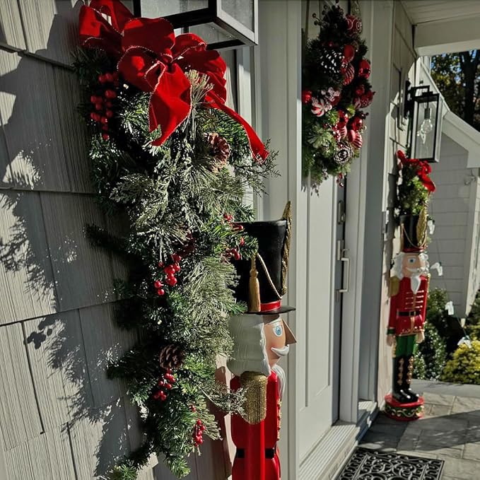 Haute Decor Classic 3 Foot Pre-lit Artificial Fir PE/PVC Christmas Swag, 30 Warm White LED Lights, Indoor/Outdoor Use, Lighted Holiday Decoration, Battery Operated with Automatic Timer On/Off