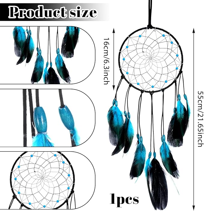Blue Dream Catchers Home Handmade Blue Dreamcatcher Style Retro Feather Dreamcatcher Traditional Bedroom Decor Wall Hanging for Ornament Art Craft Gift Adults Halloween Christmas