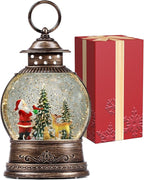 Christmas Snow Globes, Lighted Decorations Musical Snow Globes Lantern, Santa Christmas Decoration Indoor Home Décor & Gift, 6H Timer, USB/Battery Operated,