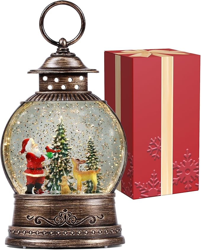 Christmas Snow Globes, Lighted Decorations Musical Snow Globes Lantern, Santa Christmas Decoration Indoor Home Décor & Gift, 6H Timer, USB/Battery Operated,