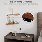 JJL Corner Shelf Wall Mounted, 12 Inches 2-Tier Floating Corner Shelf, Fan-Shaped Rustic Wood Decor with Fence, Brown Storage Organizer for Apartment Bedroom Kitchen Bathroom