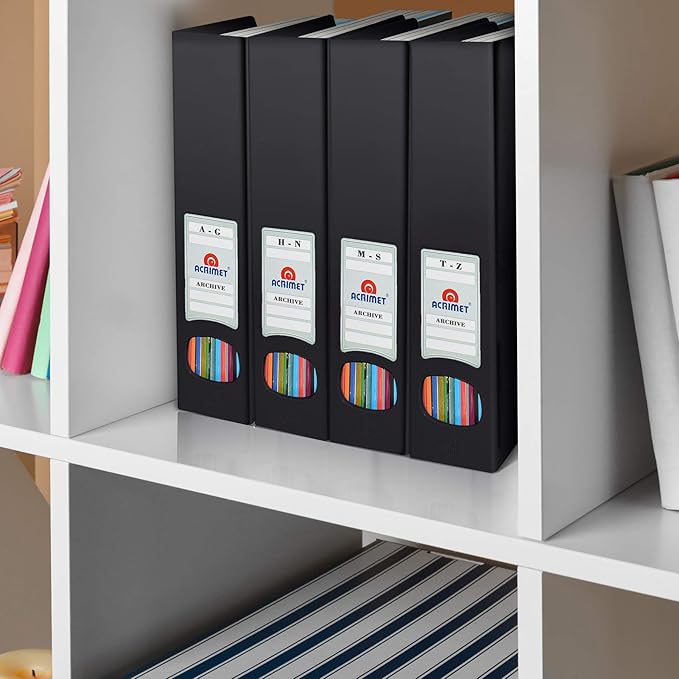 Acrimet Magazine File Holder Bin Storage, Vertical Rack for Documents, Folders and Mail, Durable Plastic Desk Organizer for Office & Home (Black Color) (2 Pack)