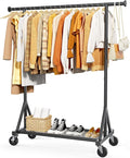 Heavy Duty Stainless Steel Rolling Clothes Rack with Mesh Shelf, Lockable Wheels & Anti-Slip Stoppers, Large Capacity Clothing Organizer for Bedroom, Laundry Room, 42.5" x 16.5" x 65.9", Black