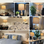 OYEARS 23" USB A+C Table Lamps for Bedroom Living Room Modern Bedside Lamps Retro Farmhouse Rattan Glass Nightstand Nightlight Lamps,Two Light Points