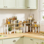 3-Tier Corner Countertop Organizer – Kitchen Counter & Bathroom Vanity Organizer, Coffee Bar Corner Shelf, Spice Rack Stand, L-Shaped Space-Saving Storage, Light, Wood